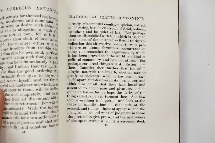 Marcus Aurelius Antonius [Thoughts], small 4to, green morocco by Hatchards, half title, title in red and black, gilt top, front board detached, Arthur L. Humphreys, London, 1908